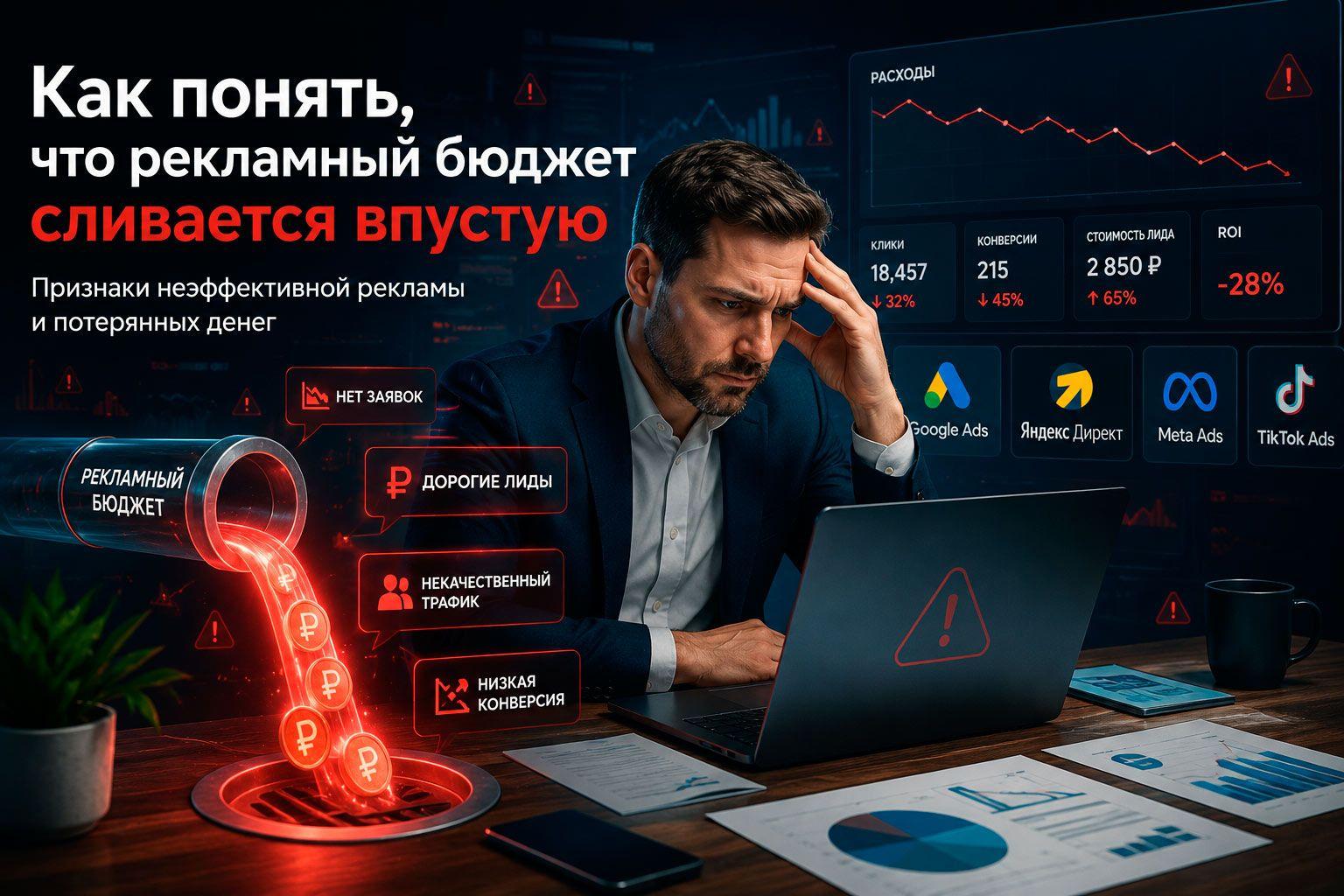 Как понять, что рекламный бюджет сливается впустую: признаки, метрики и аудит в 2026 году